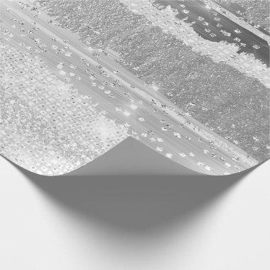 STRIPES SILVER GRAY GLITTER WEDDING BRIDAL Strokes Wrapping Paper
