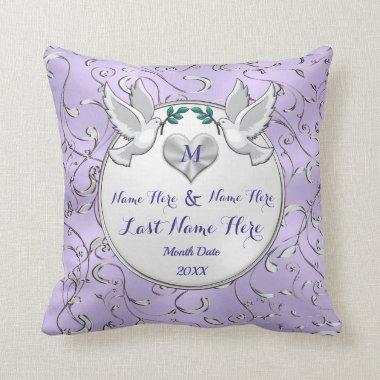 Stunning Lilac, White Personalized Wedding Pillows