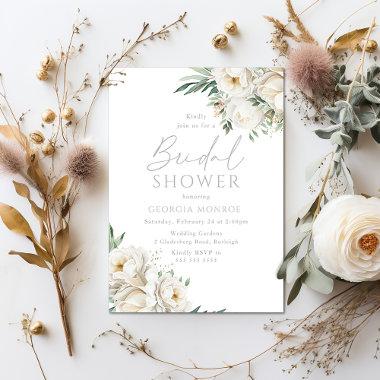 Stunning Sage Leaf & White Floral Bridal Shower Invitations