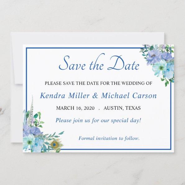 Stunning Sapphire Blue Floral Save The Date