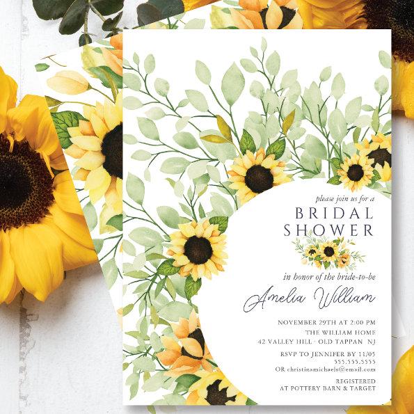 Stunning Watercolor Sunflowers Bridal Shower Invitations