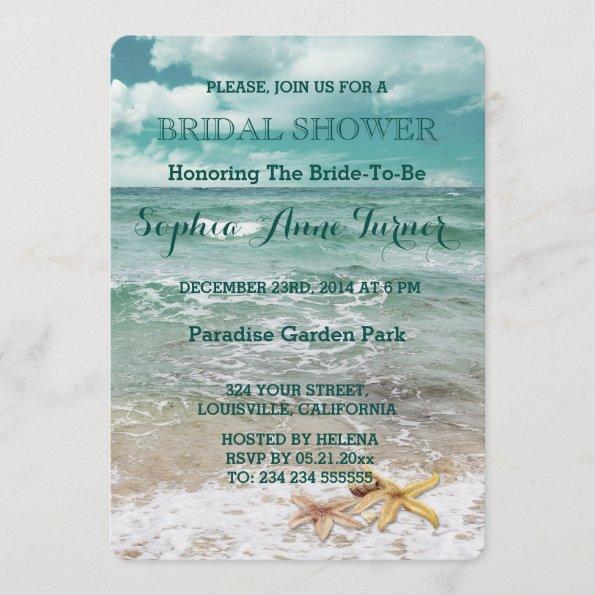 Stylish Beach Starfish Wedding BRIDAL SHOWER Invitations