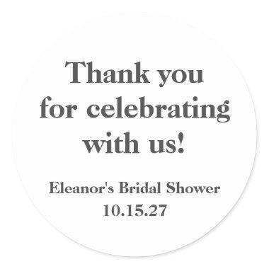 Stylish Black White Custom Bridal Shower Thank You Classic Round Sticker