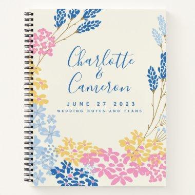 Stylish Blue Flowers Personalized Wedding Planning Notebook