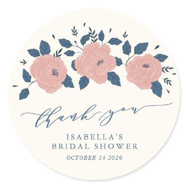 Stylish Blue Garden Flower Personalized Thank You Classic Round Sticker