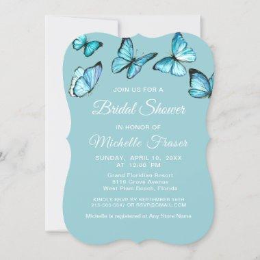 Stylish blue watercolor butterflies Bridal Shower Invitations