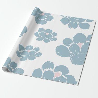 Stylish Blue & White Floral Boho Wrapping Paper