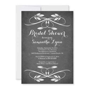 Stylish Chalkboard Leaf Flourish Bridal Shower Invitations