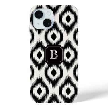 Stylish Chic Black Ivory Diamond Ikat Monogram iPhone 15 Case
