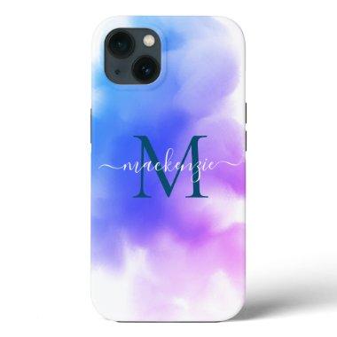 Stylish Chic Ombre Pink Watercolor Monogrammed iPhone 13 Case
