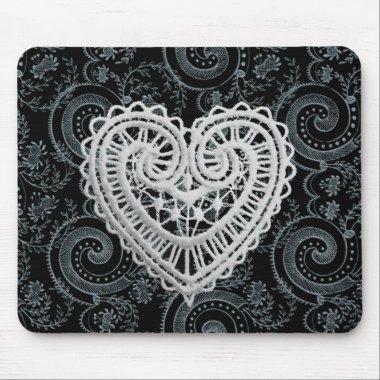 "Stylish Designs" Crochet Heart/Blk/Gray Mouse Pad