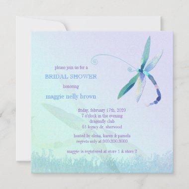 Stylish Dragonfly Blue Purple Bridal Shower Invitations
