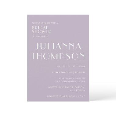 Stylish Dusty Lilac Art Deco Bridal Shower Invitations