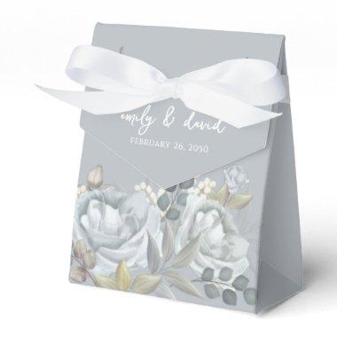 Stylish Elegant Blue Floral Calligraphy Ampersand Favor Boxes