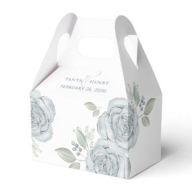 Stylish Elegant Blue Floral Calligraphy Ampersand Favor Boxes