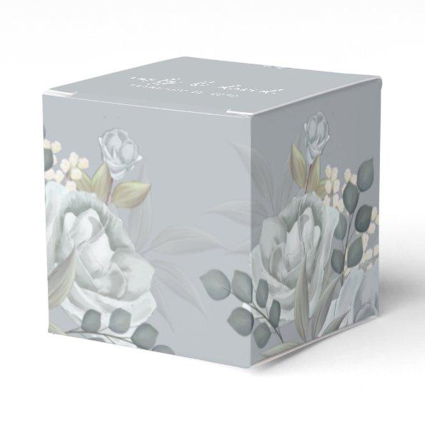 Stylish Elegant Blue Floral Calligraphy Ampersand Favor Boxes
