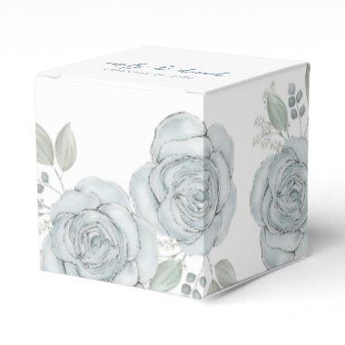 Stylish Elegant Blue Floral Rose Calligraphy Favor Boxes