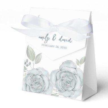 Stylish Elegant Blue Floral Rose Calligraphy Treat Favor Boxes