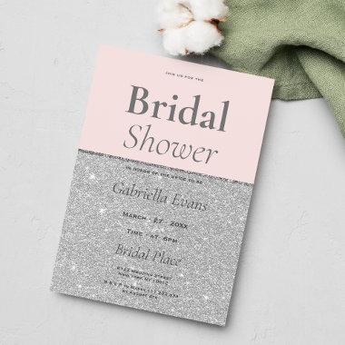 Stylish elegant pink silver glitter Bridal Shower Invitations