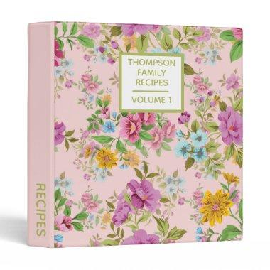 Stylish Floral Neutrals Pretty Personalized Recipe 3 Ring Binder