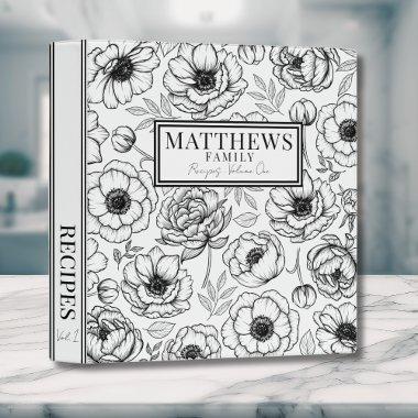 Stylish Floral Pretty Personalized Recipe 3 Ring Binder