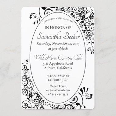 Stylish Floral Scroll Bridal Shower Invitations