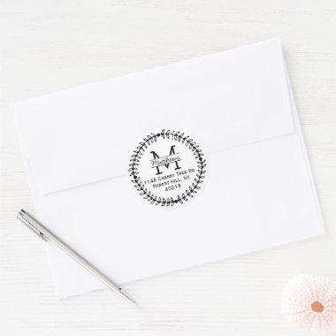Stylish Floral Wreath Custom Monogram Classic Round Sticker