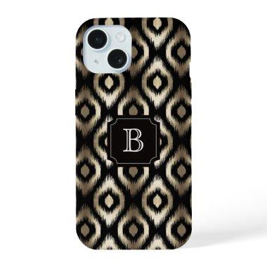 Stylish Gold & Black Diamond Ikat Pattern Monogram iPhone 15 Case