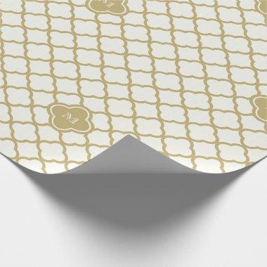 Stylish Gold Quatrefoil Pattern Wedding Monogram M Wrapping Paper
