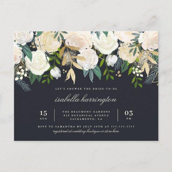 Stylish Gold Watercolor Floral Bridal Shower Invitation PostInvitations
