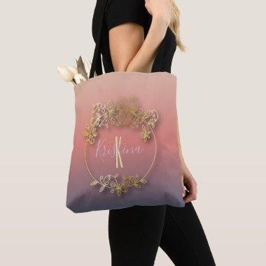 Stylish Golden Metallic Shiny Frame Personalized Tote Bag