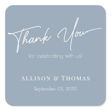 Stylish Gratitude: Personalized Wedding Thank You Square Sticker