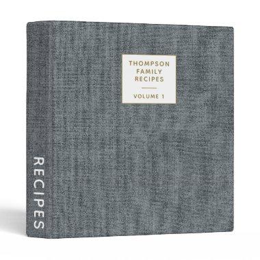 Stylish Gray Linen Look Family Personalized Recipe 3 Ring Binder