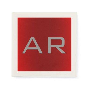 Stylish Gray Red Trendy Monogram Napkins