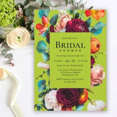 Stylish Green Floral Bridal Shower Invitations