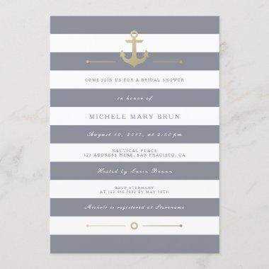 Stylish Grey Striped Nautical Bridal Shower Invite