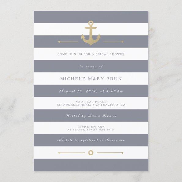 Stylish Grey Striped Nautical Bridal Shower Invite