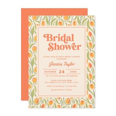 Stylish Groovy Retro 70s Floral Bridal Shower Invitations