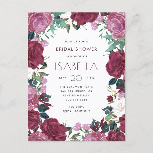 Stylish Maroon Watercolor Floral Bridal Shower Invitation PostInvitations