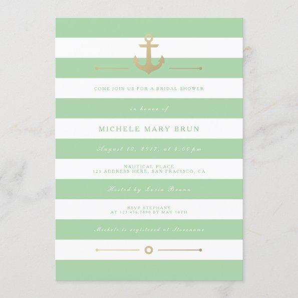 Stylish Mint Striped Nautical Bridal Shower Invite