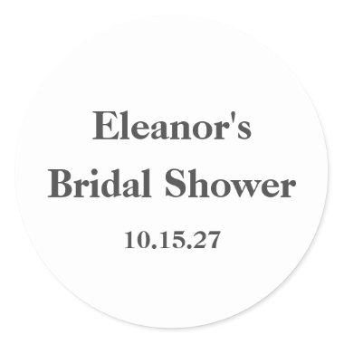 Stylish Modern Black White Custom Bridal Shower Classic Round Sticker