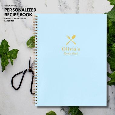 Stylish Modern Blue and Gold Blank Recipe Book