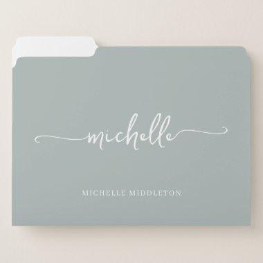 Stylish Modern Sage Green Custom Name Script File Folder