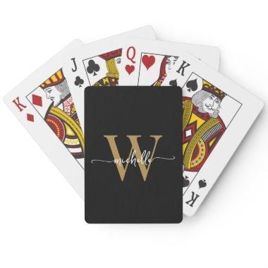 Stylish Modern Script Black Gold Monogram Name Poker