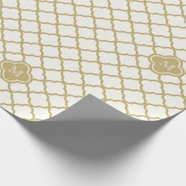 Stylish Monogram Gold Quatrefoil Pattern Wedding Wrapping Paper