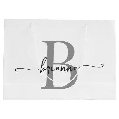 Stylish Monogram Initial Script Modern White Gray Large Gift Bag