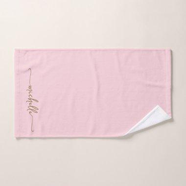 Stylish Monogram Name Script Blush Pink Gold Hand Towel