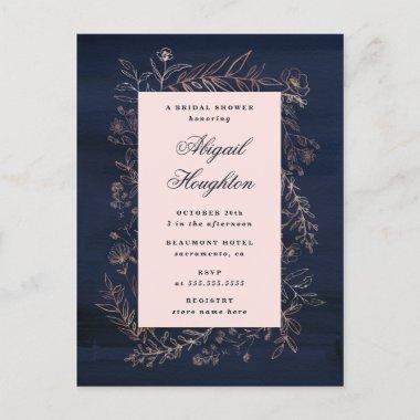 Stylish Navy & Rose Gold Meadow Bridal Shower Invitation PostInvitations