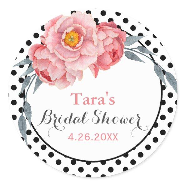 Stylish Pink Floral and Polka Dots Pattern Classic Round Sticker