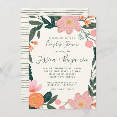 Stylish Pink Garden Floral Couples Shower Invitations